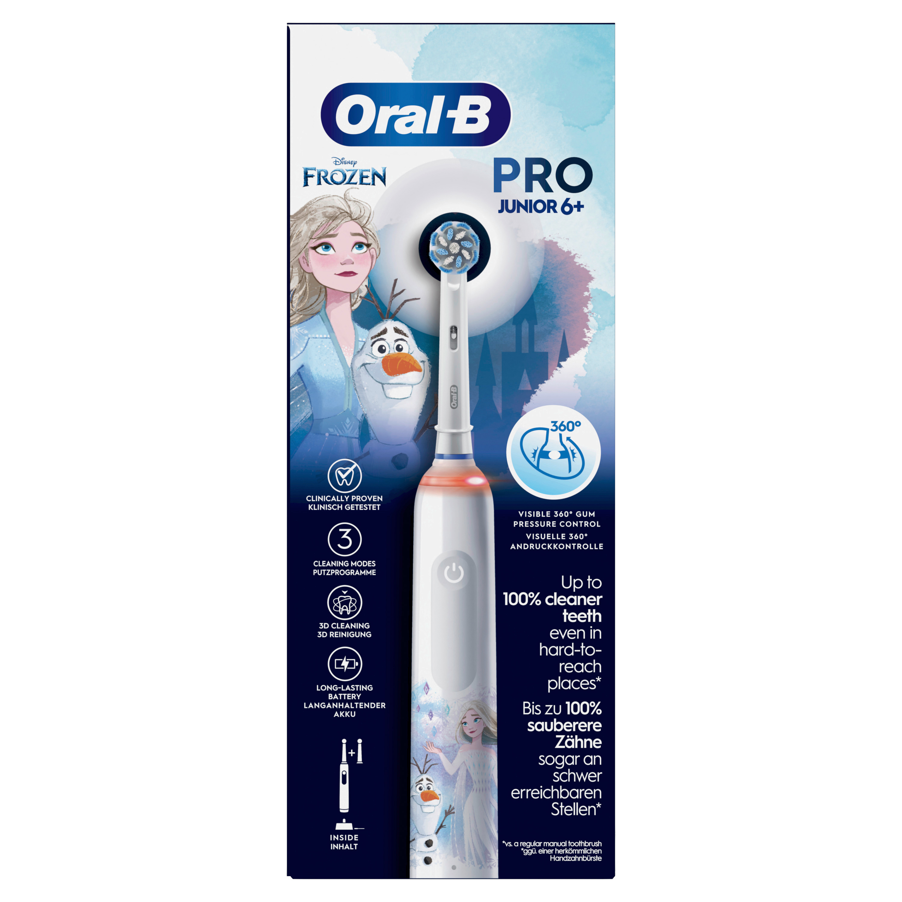 Braun Oral-B Zahnbürste Junior Frozen, ab 6 Jahre mit visueller Andruckkontrolle