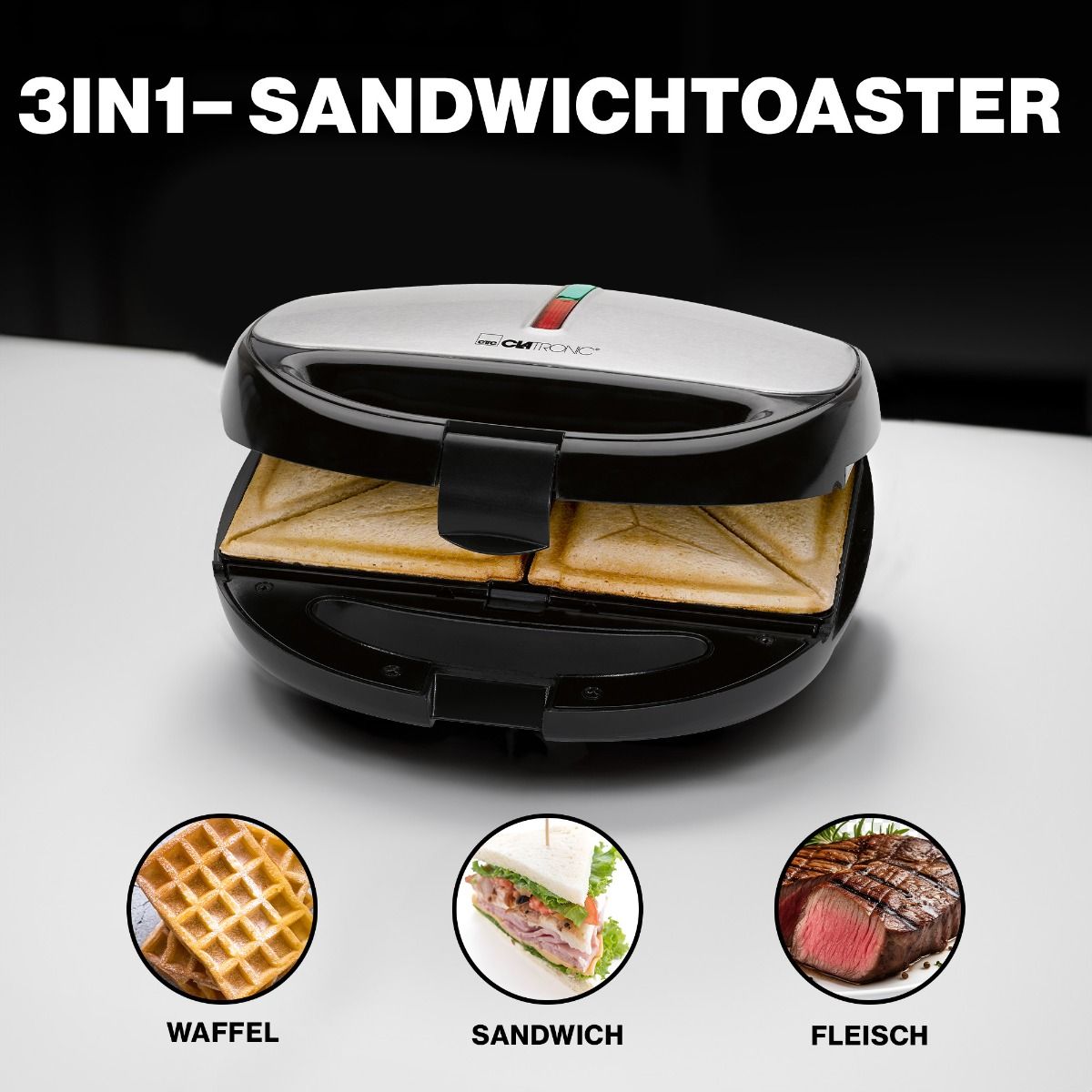 Clatronic Multigrill, Sandwichtoaster mit Wechselplatten ST/WA 3670