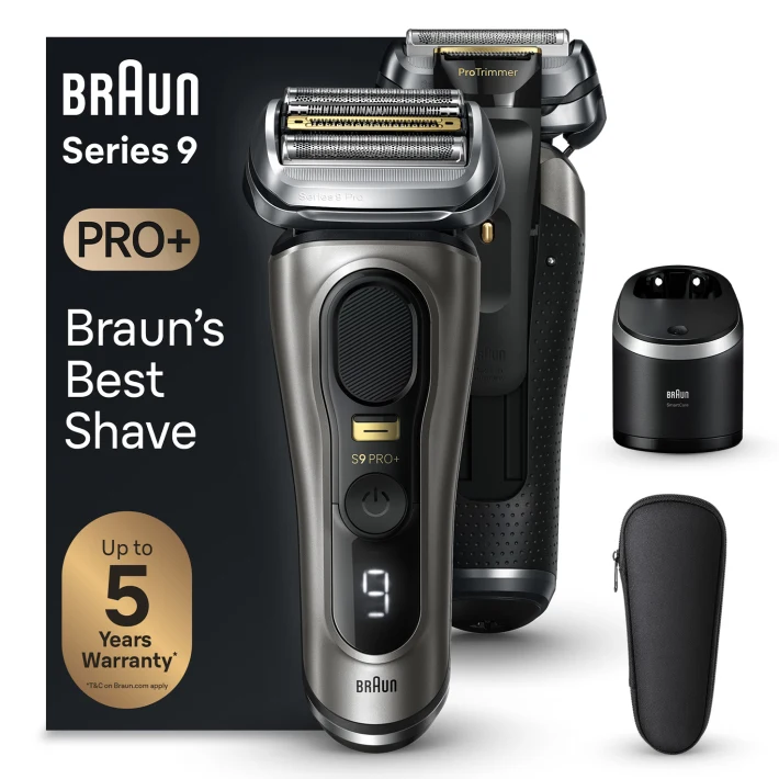 Braun Rasierer Series 9 Pro+ 9565cc mit 6-in-1 Reinigungsstation und Reise-Etui, Noble Metal