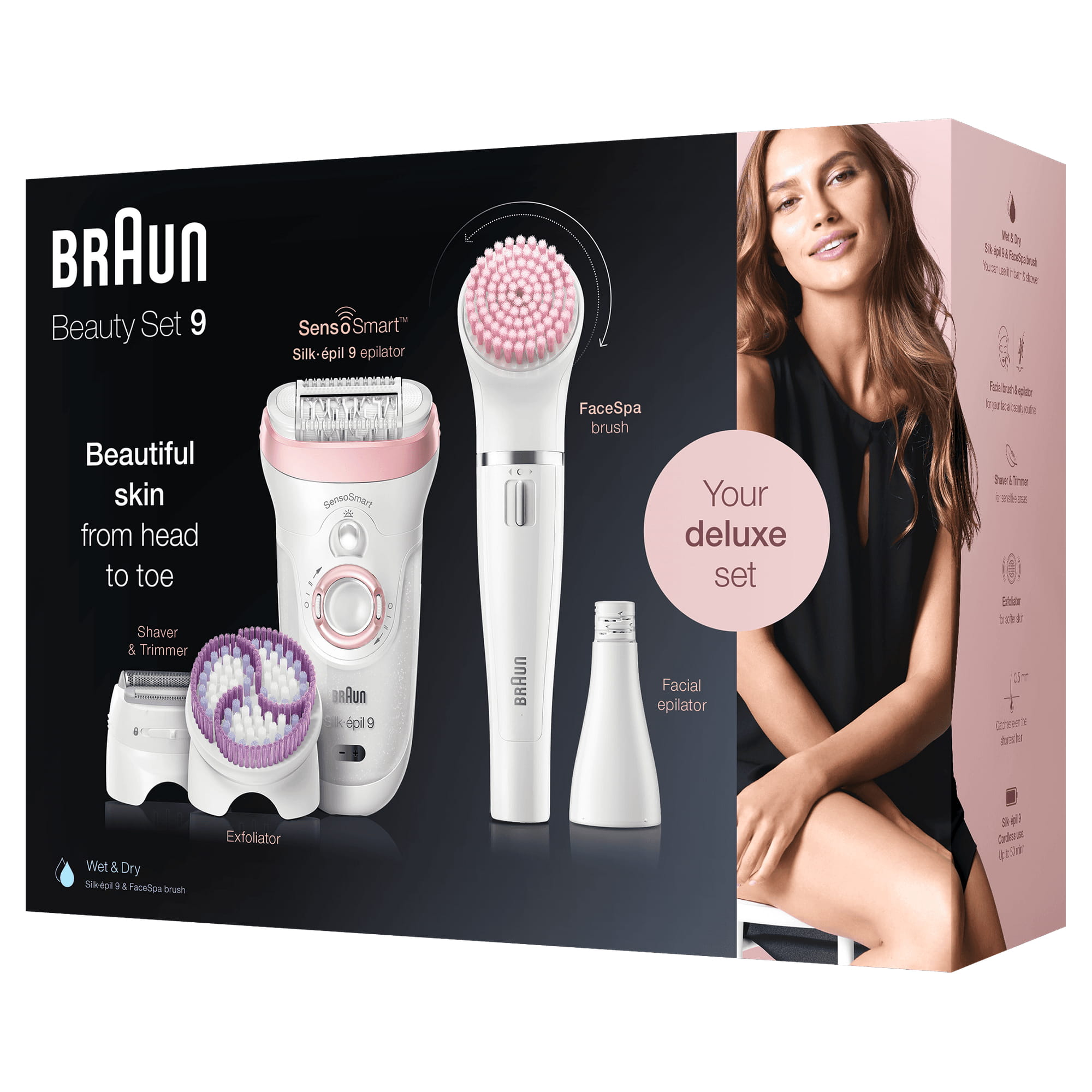 Braun Silk-épil Beauty-Set 9 9-975 Deluxe 6-in-1 Kabellose Wet&Dry Haarentfernung