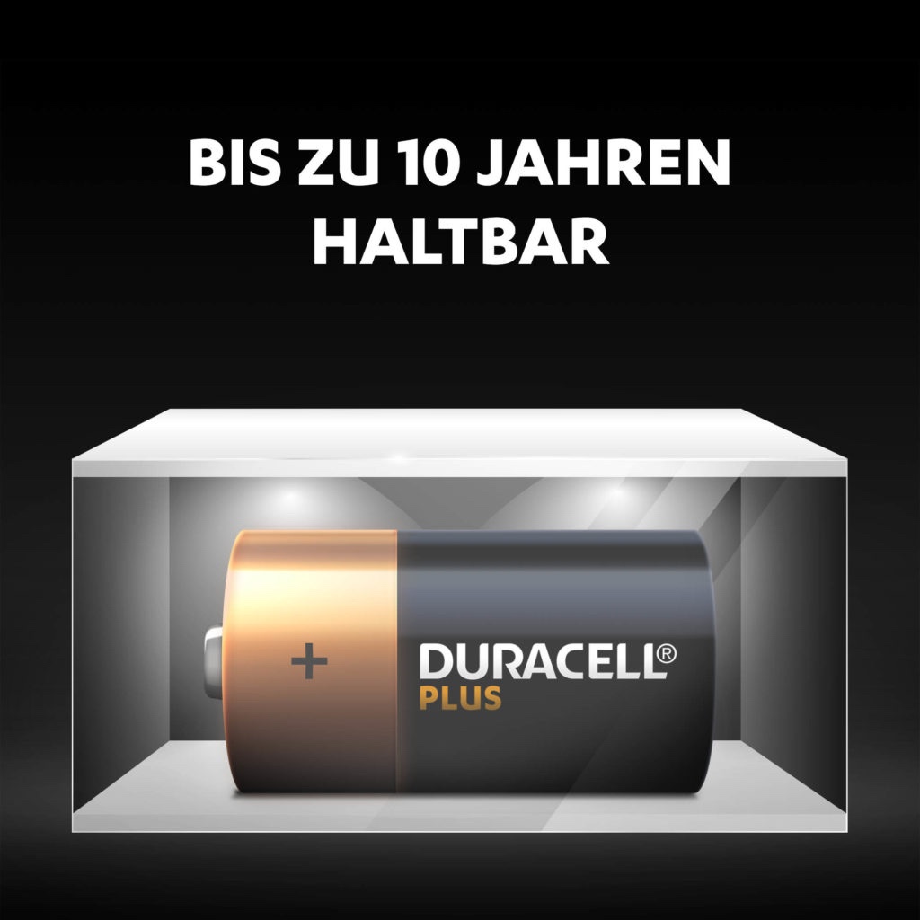 Duracell Plus Batterie, 10 Jahre Haltbar