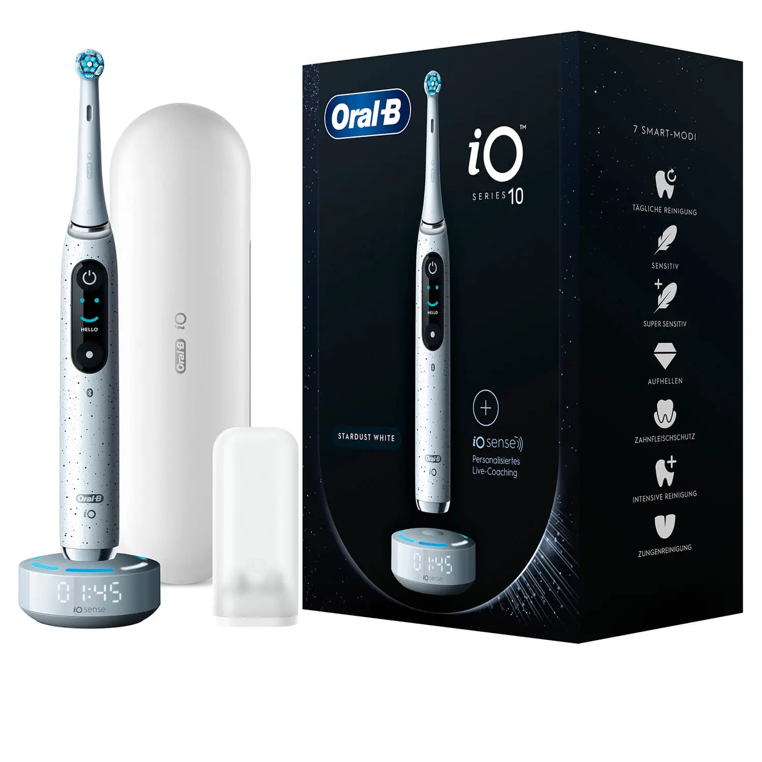 Oral-B iO 10 Elektrische Zahnbürste mit iOSense, Stardust White