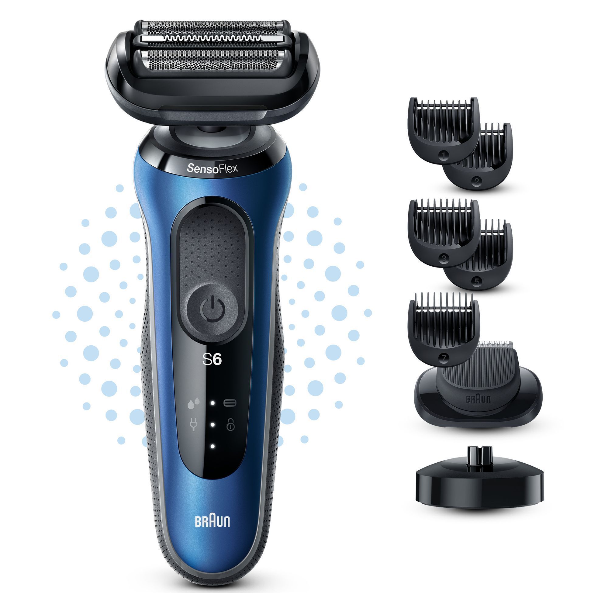 Braun Series 6 61-B4500cs Nass- und Trockenrasierer mit Ladestation und EasyClick-Aufsatz, blau