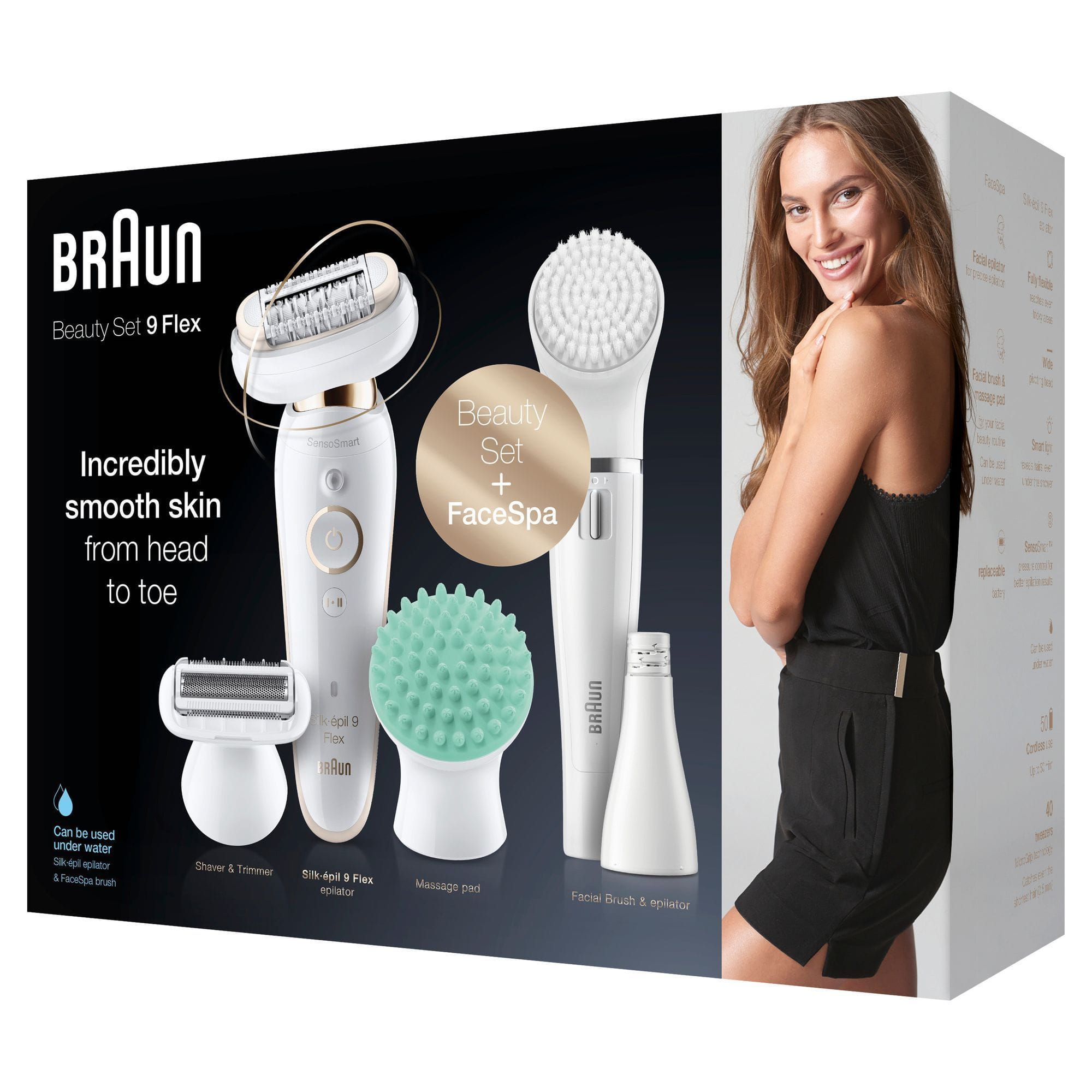 Braun Silk-épil 9 Flex 9300 Beauty-Set, inkl. Braun Facespa, weiß/gold